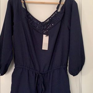 Navy Blue Waisted Defined Romper for Women